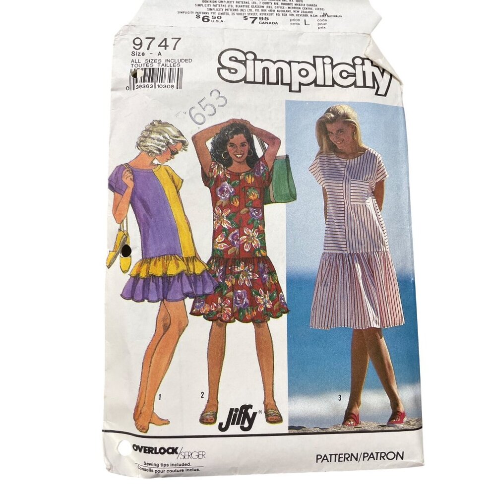 90s Simplicity 9747 Jiffy Misses Dress Pattern Size A All Sizes Included UNCUT